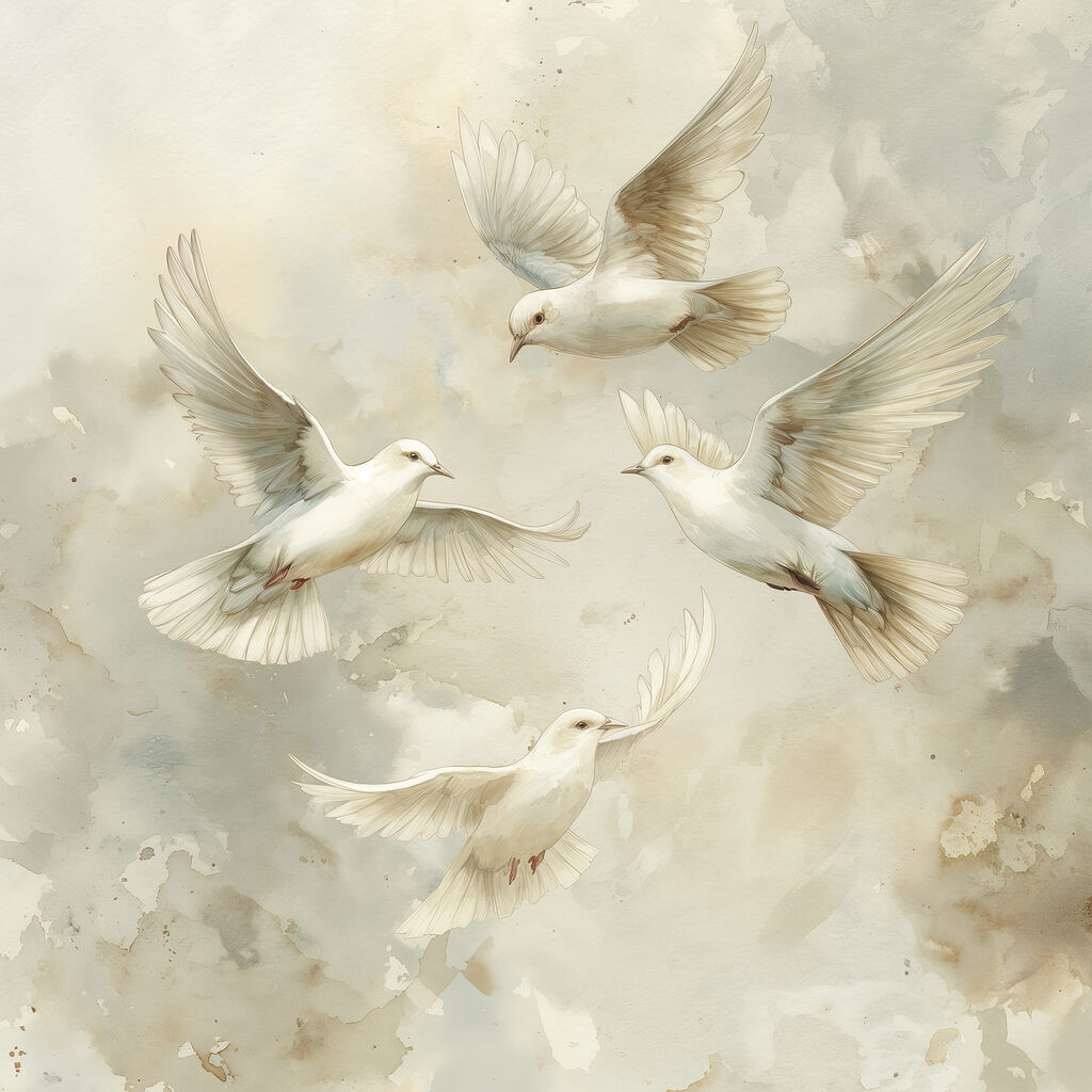 Group of white birds flying in the sky