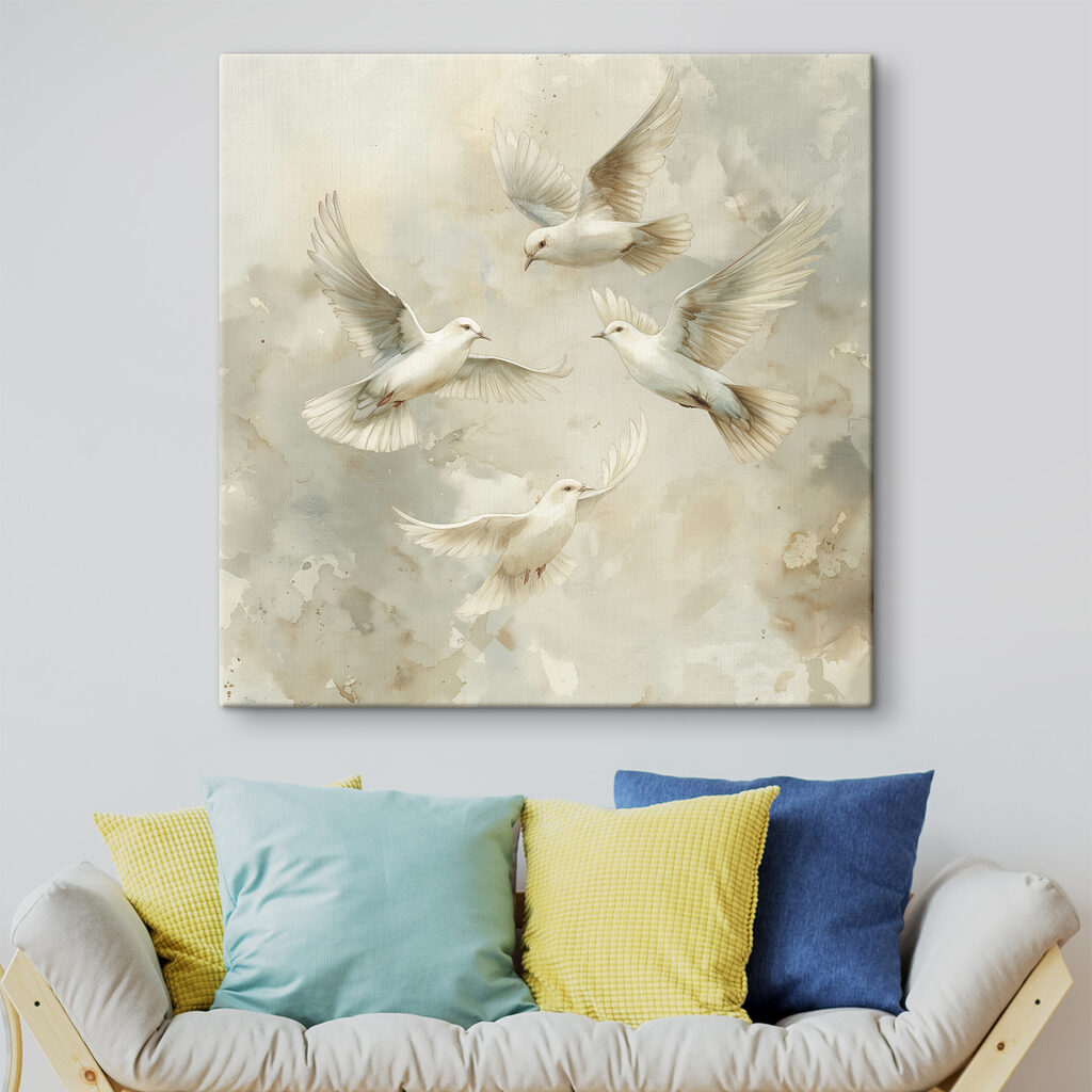 Group of white birds flying in the sky