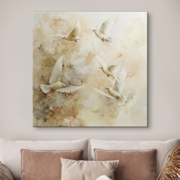 Group of white birds flying