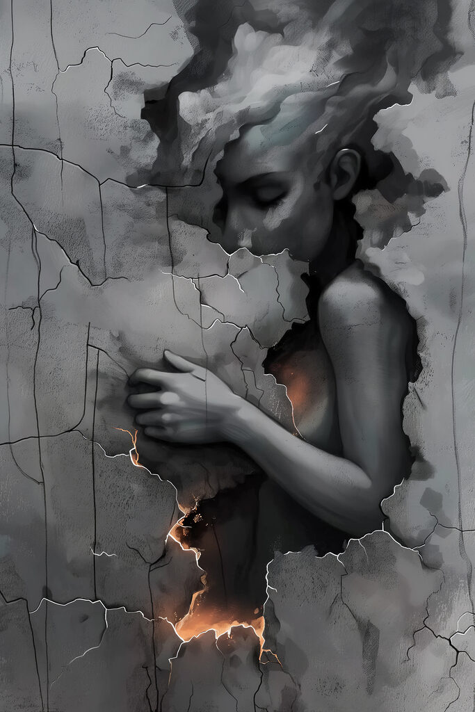 Woman with her face in a wall