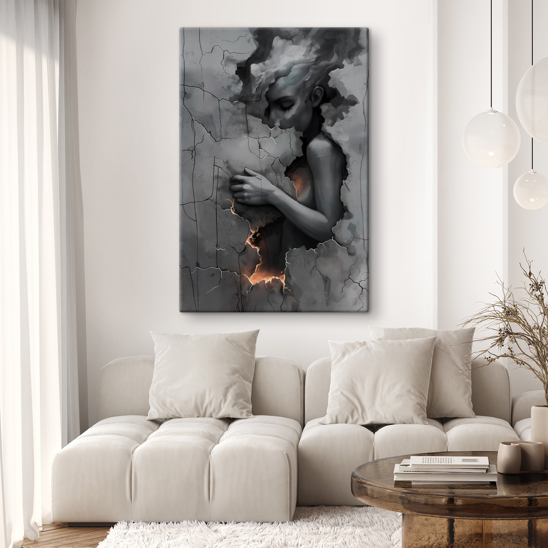 Woman with her face in a wall