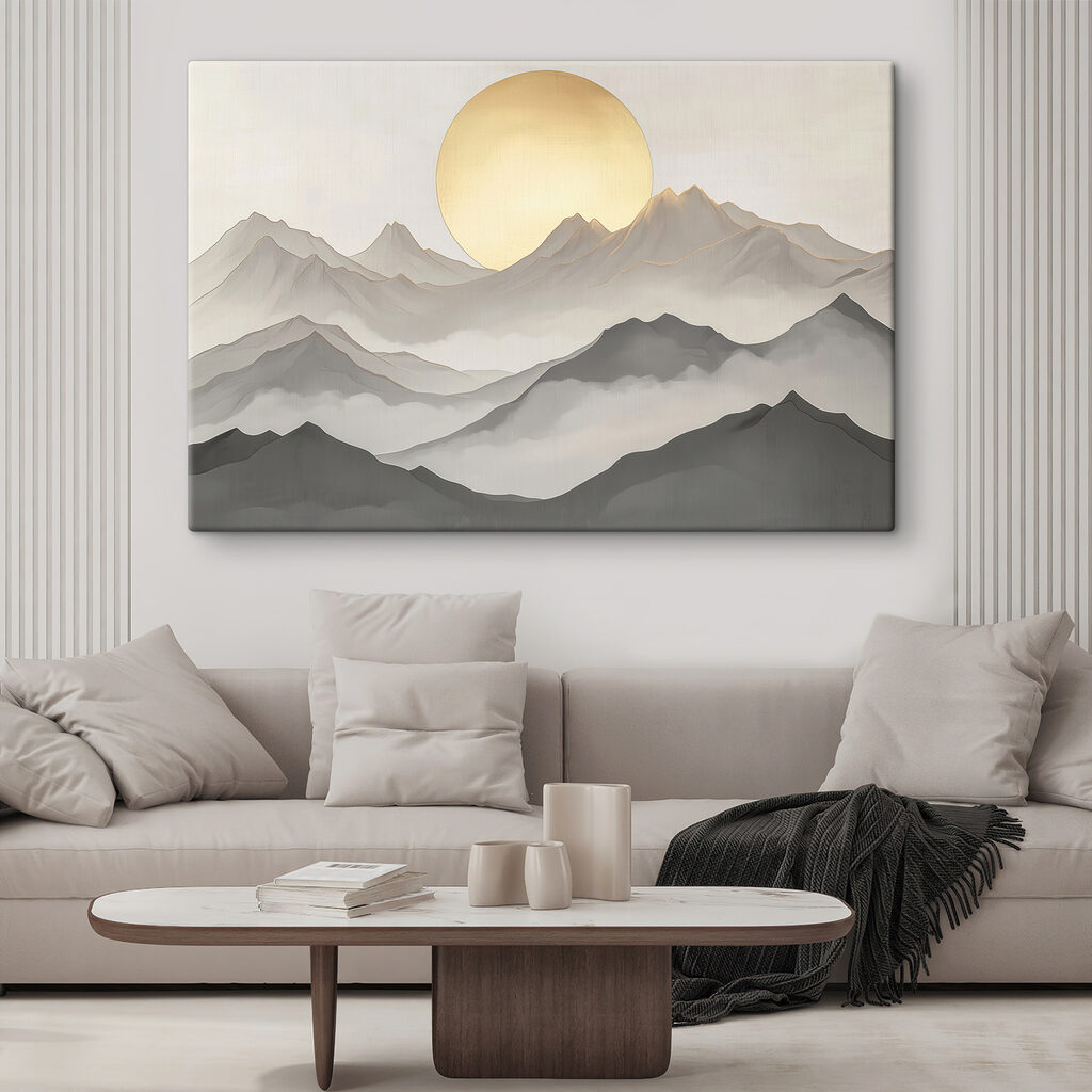 Painting of mountains and the sun Painting of mountains and the sun