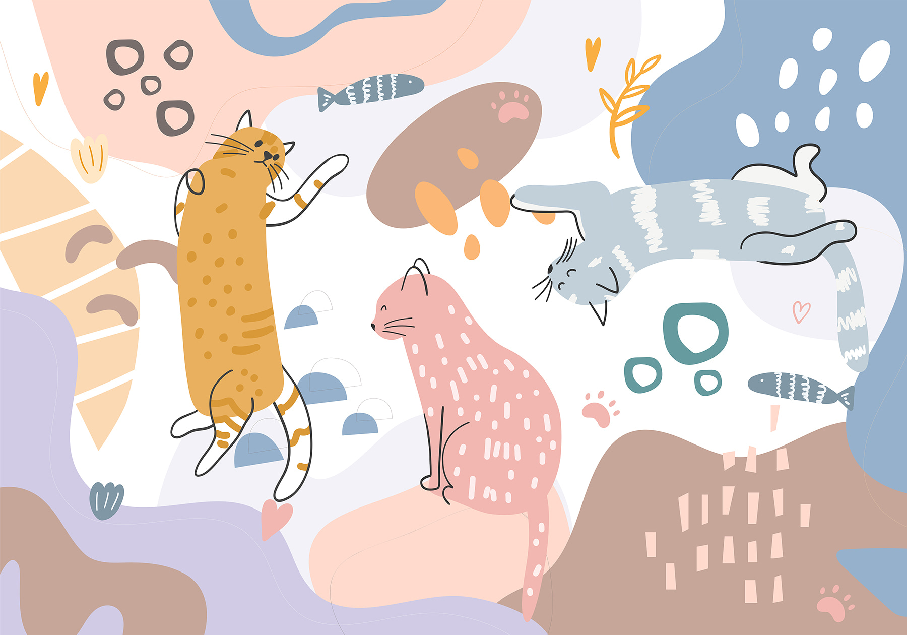 Group of cats on a colorful background