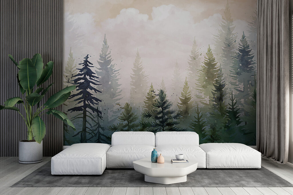 Painting of trees in the fog Painting of trees in the fog