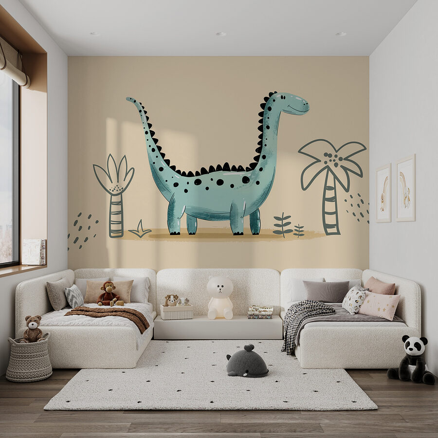 Rajzfilm dinoszaurusz növényekkel és levelekkel