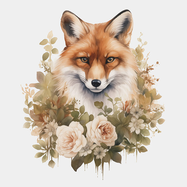Fox with flowers around it Fox with flowers around it