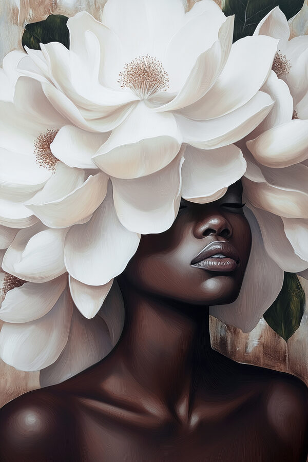 Woman with white flowers on her head Woman with white flowers on her head