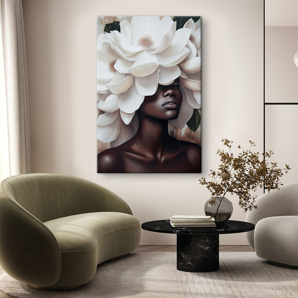 Woman with white flowers on her head Woman with white flowers on her head