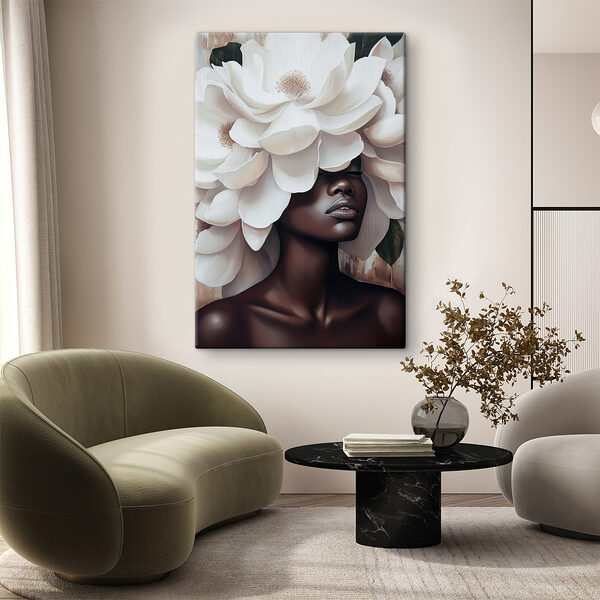 Woman with white flowers on her head Woman with white flowers on her head