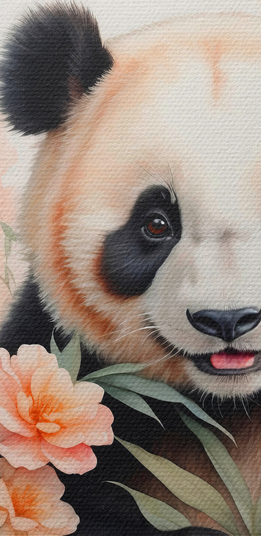 Panda medve virágokkal és bambusszal