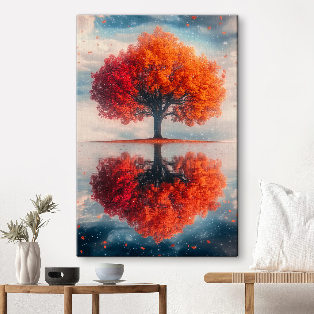 Tree with orange leaves on it