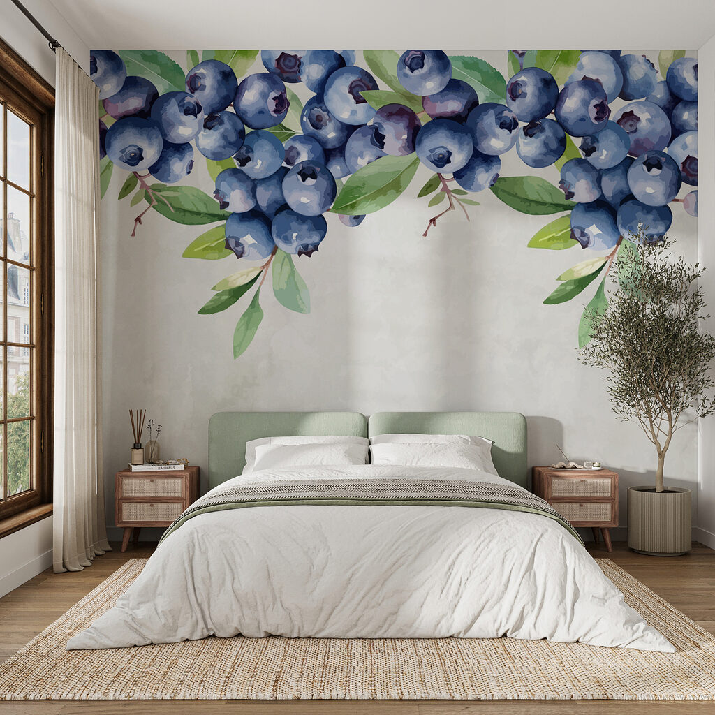 Blueberry with green leaves