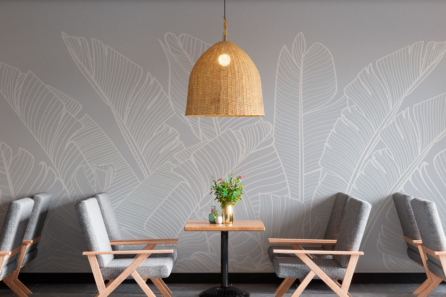 White line drawing of leaves