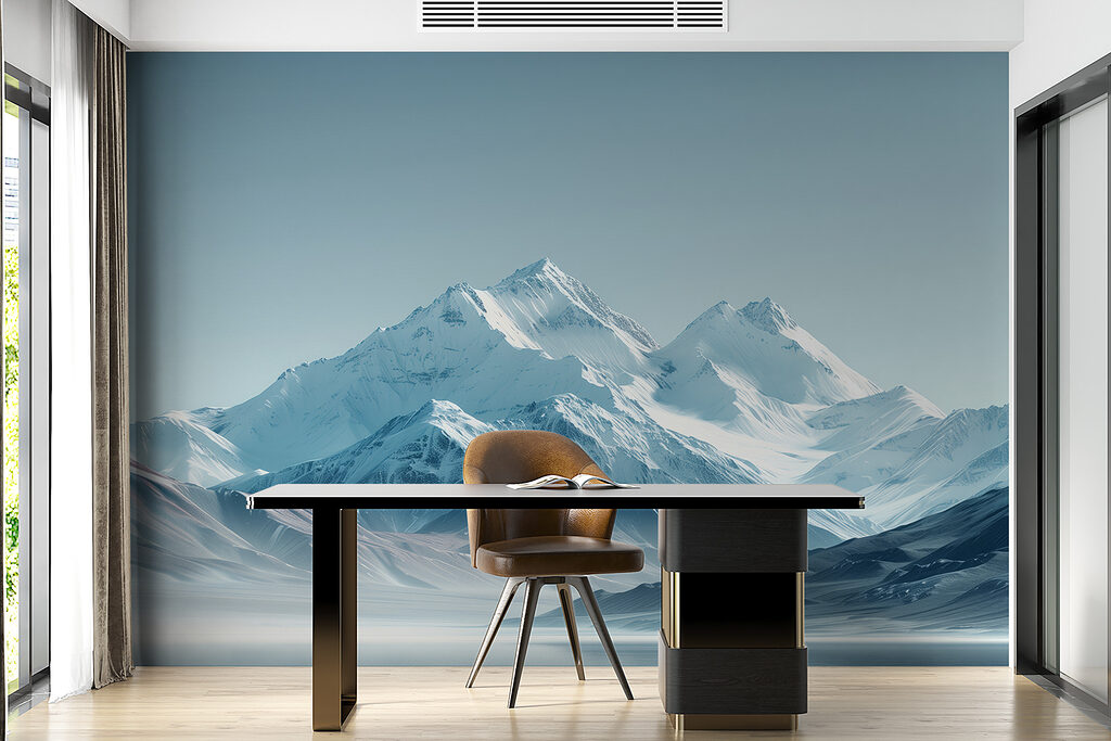 Snowy mountain range with a body of water Snowy mountain range with a body of water