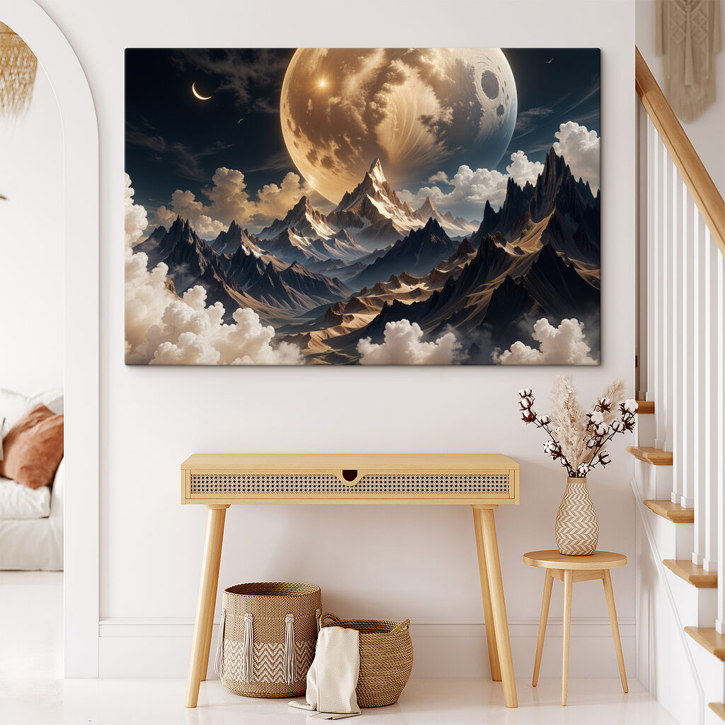 Moon over mountains and clouds