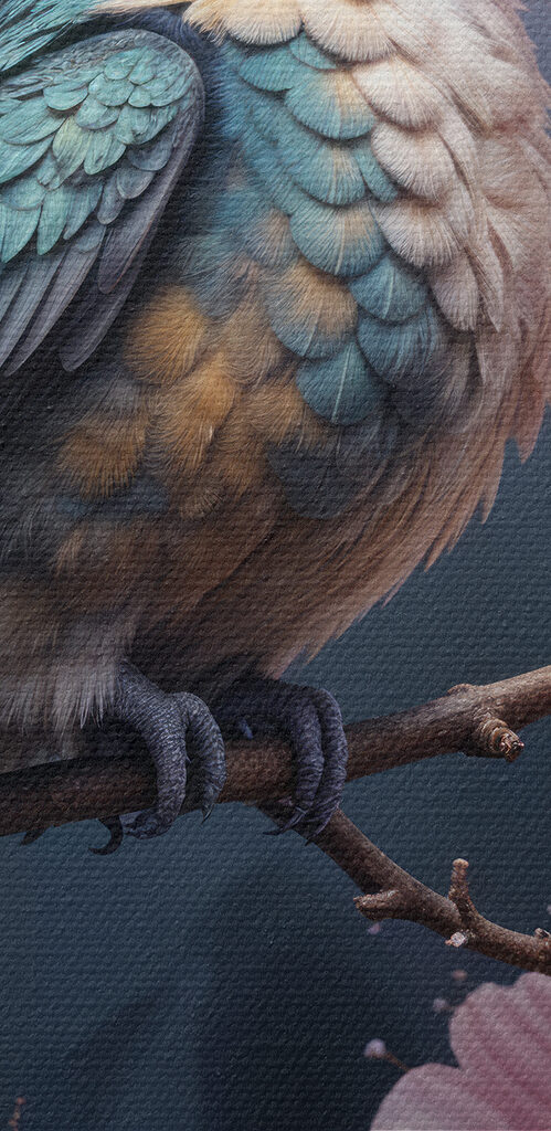 Bird sitting on a branch with flowers