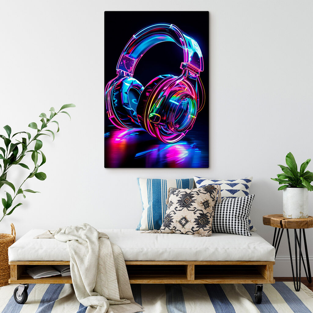 Colorful headphones on a black background
