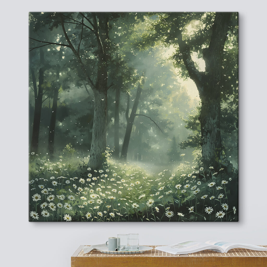 Forest with trees and flowers
