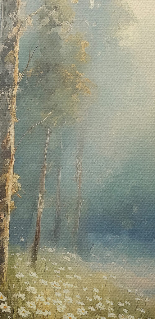 Painting of a forest with flowers and trees Painting of a forest with flowers and trees
