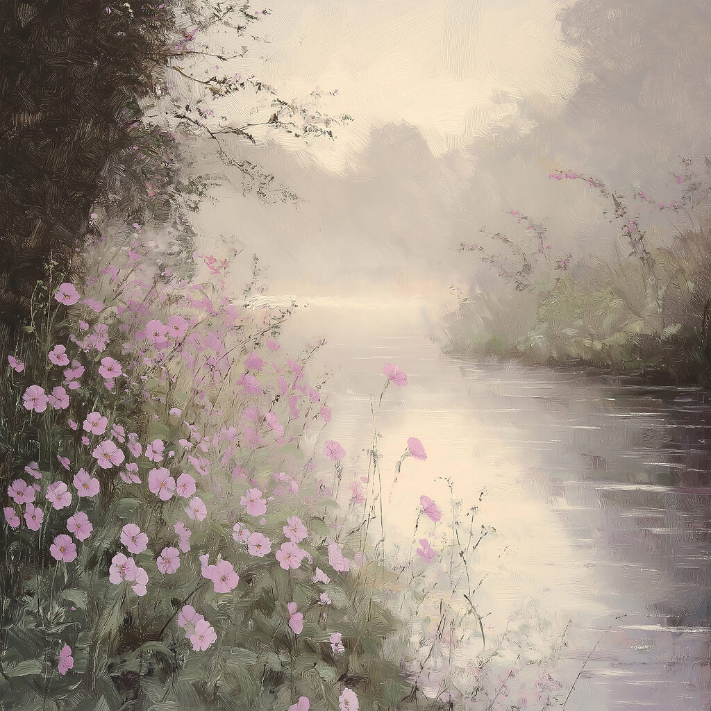 River with purple flowers