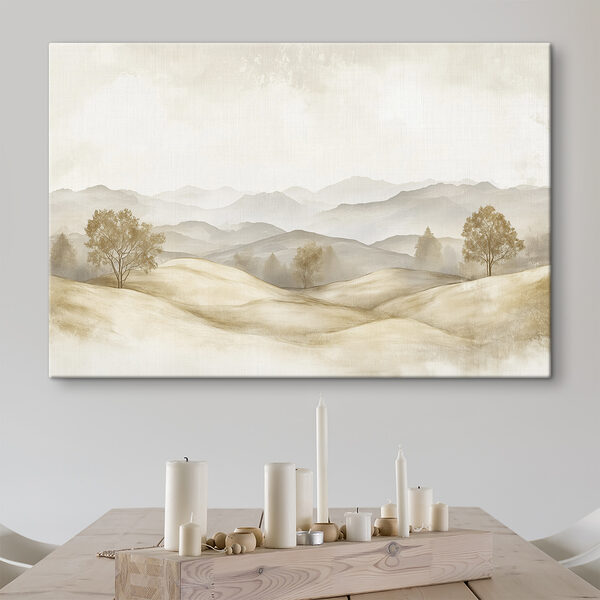 Landscape of hills with trees and mountains in the background Landscape of hills with trees and mountains in the background