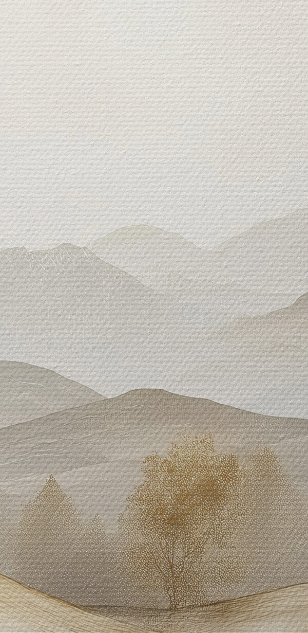 Landscape of hills with trees and mountains in the background Landscape of hills with trees and mountains in the background