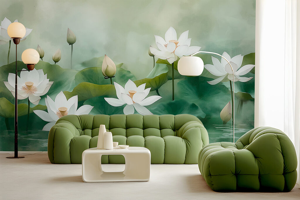 Group of white flowers and green leaves