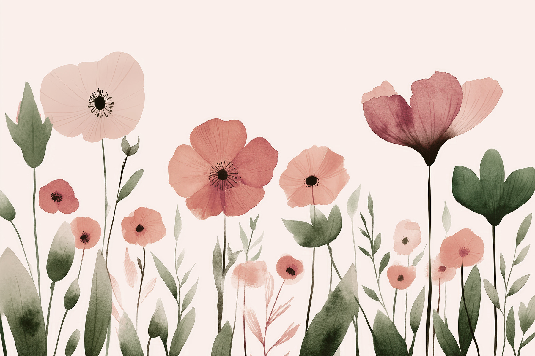 Group of flowers with green leaves