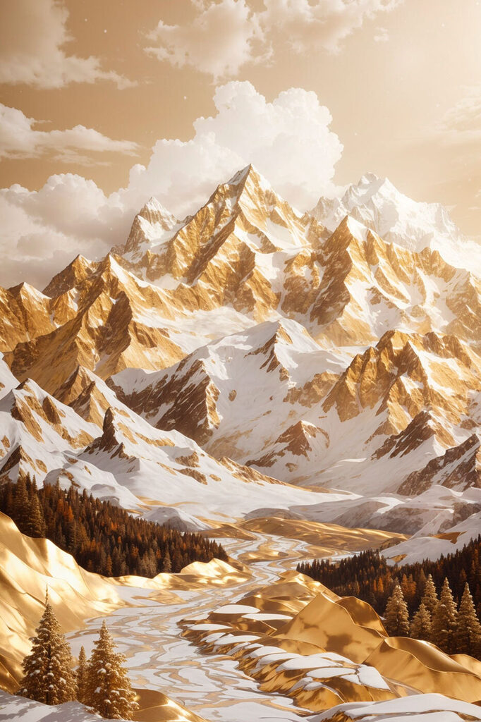 Snowy mountain range with trees