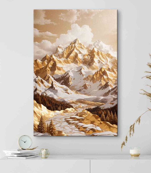 Snowy mountain range with trees