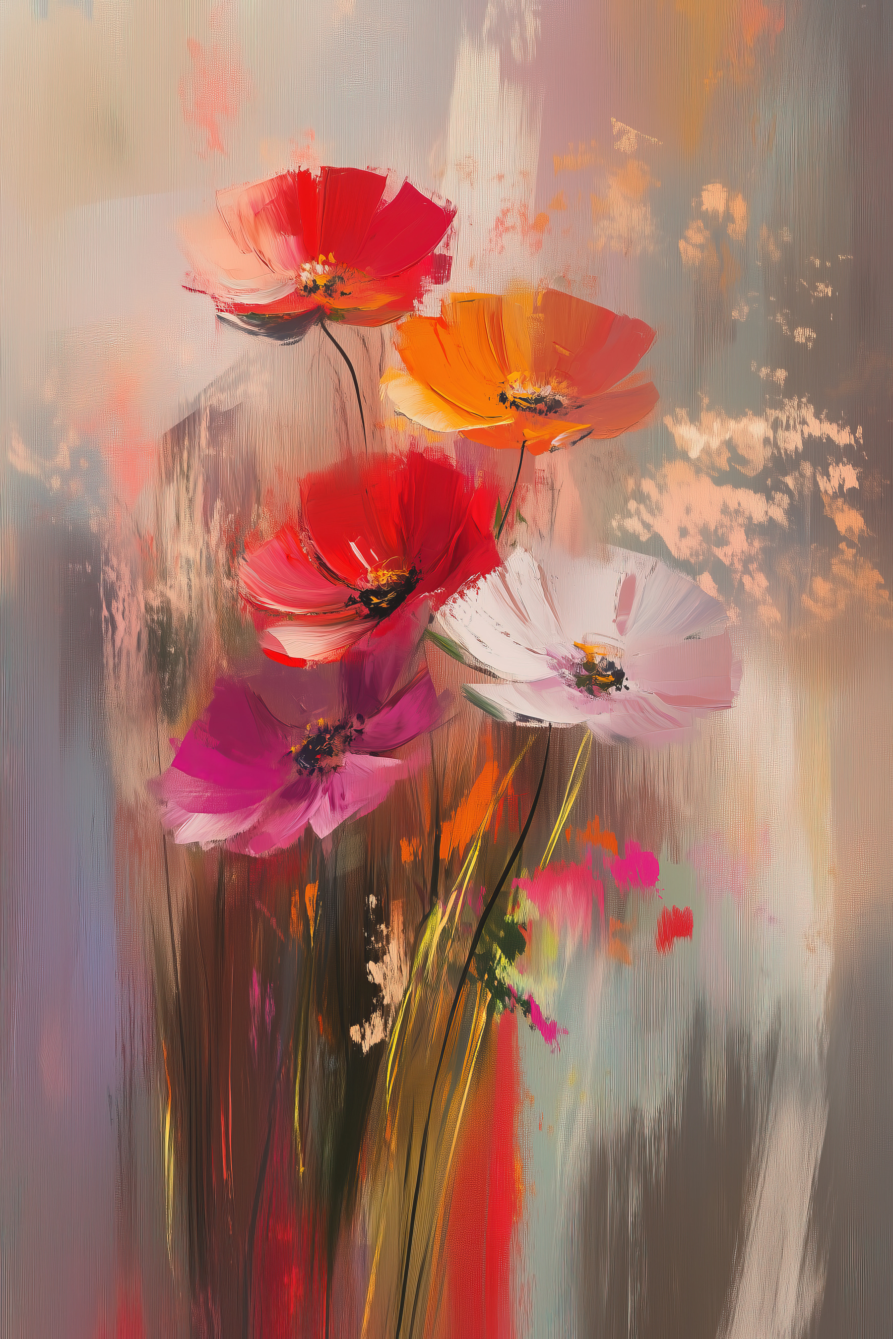 Painting of flowers on a glass surface