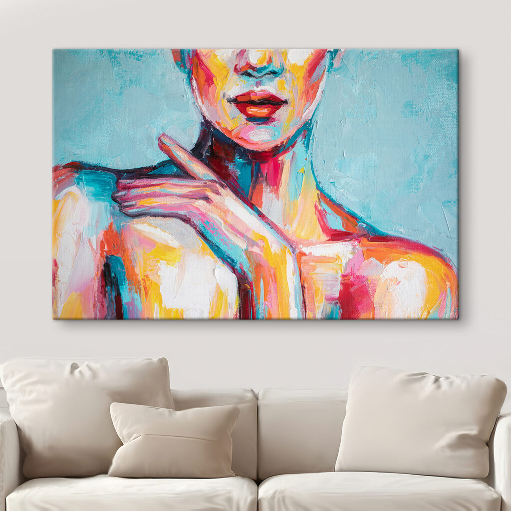 Painting of a woman with her hand on her shoulder