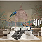 Fotótapéta Falfestmény egy épületről, tetővel és madarakkal