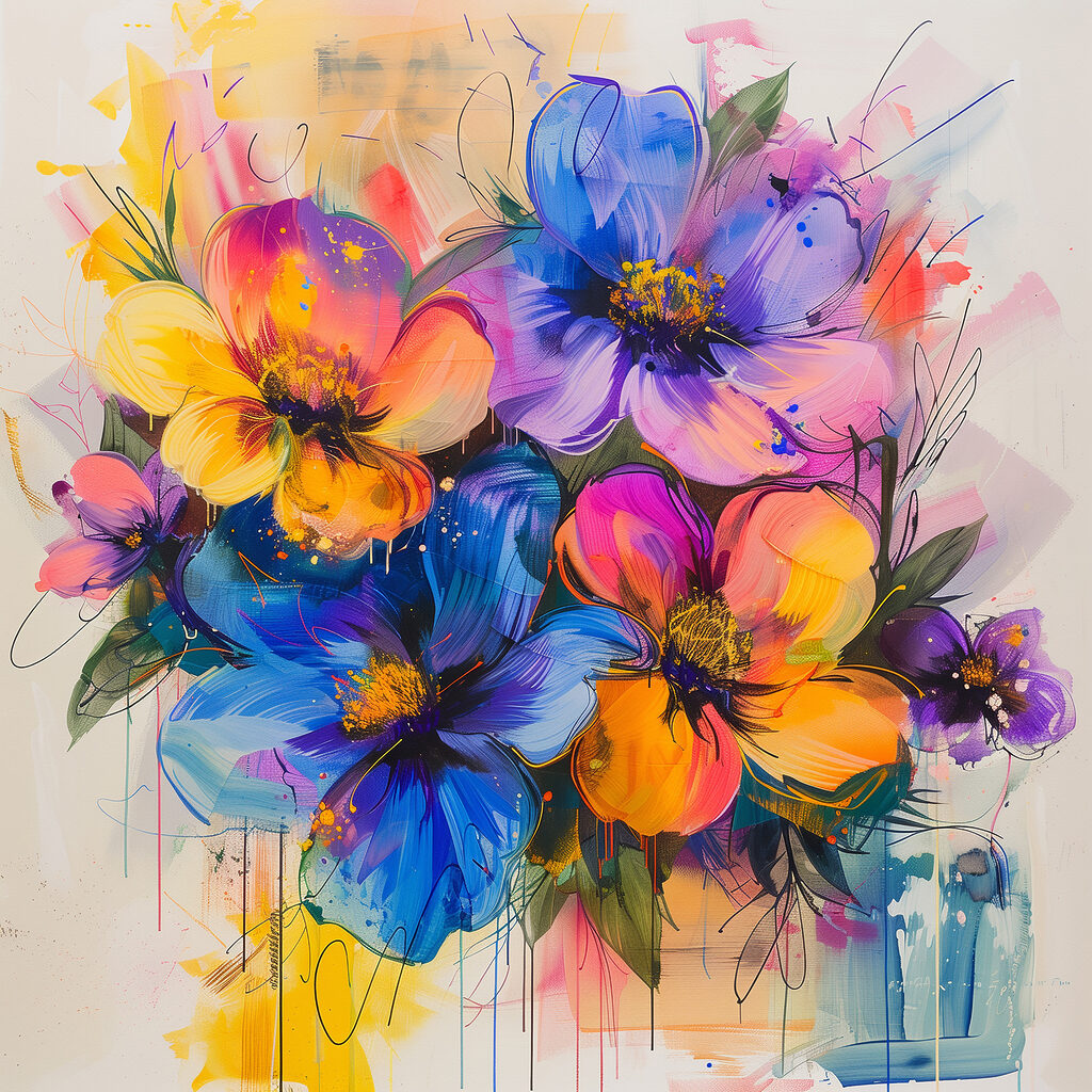 Painting of flowers on a white surface