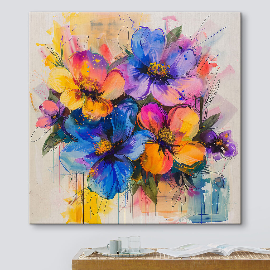 Painting of flowers on a white surface