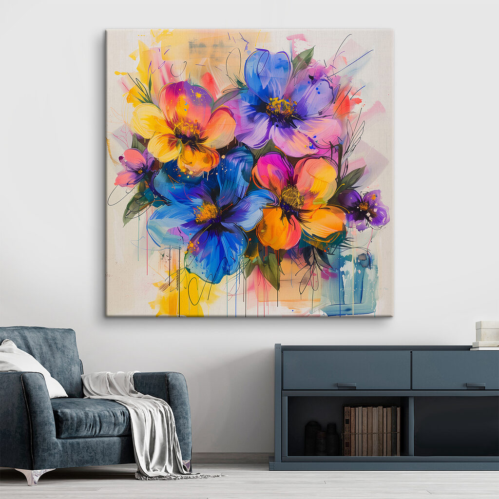 Painting of flowers on a white surface