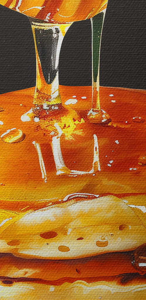 Stack of pancakes with honey dripping from a wooden stick Stack of pancakes with honey dripping from a wooden stick