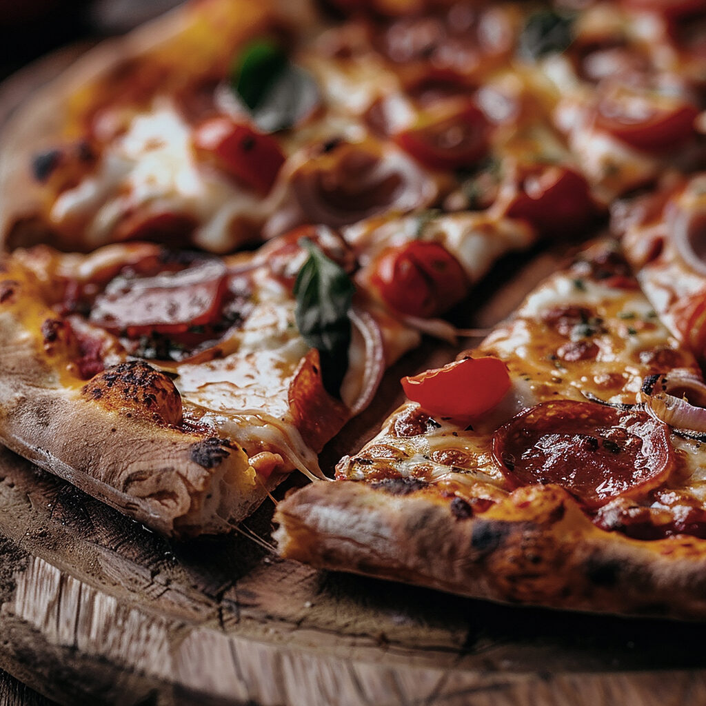 Pizza with tomatoes and cheese