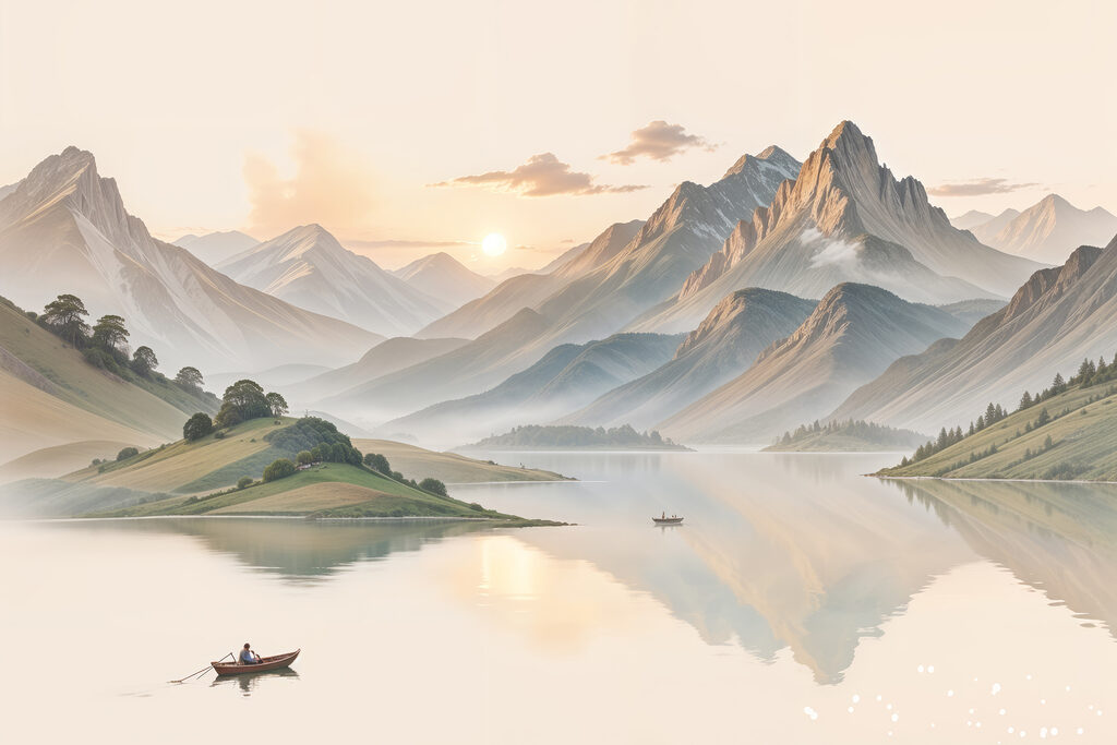 Lake with mountains and a boat