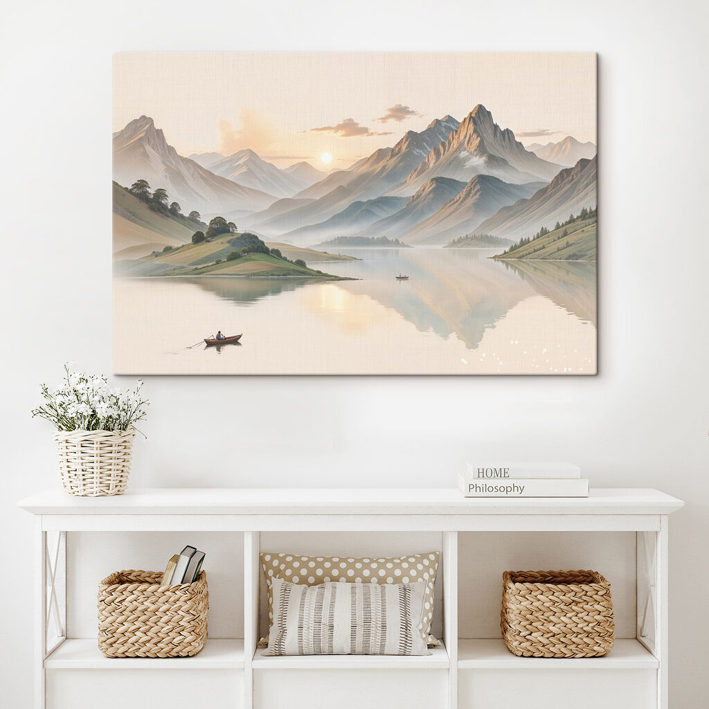 Lake with mountains and a boat