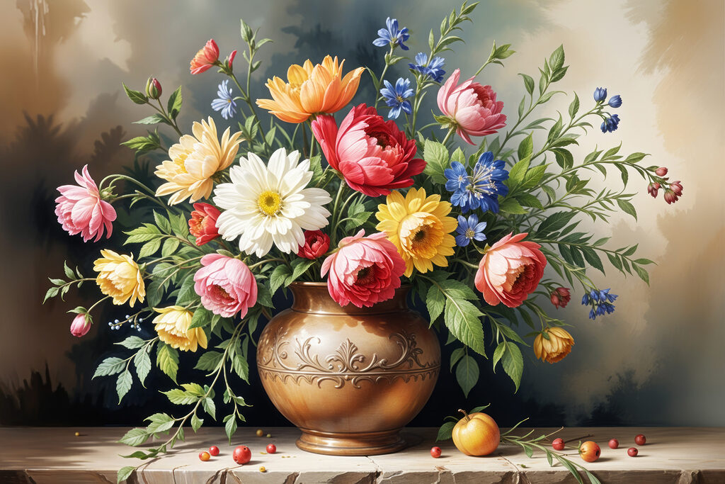 Painting of flowers in a vase
