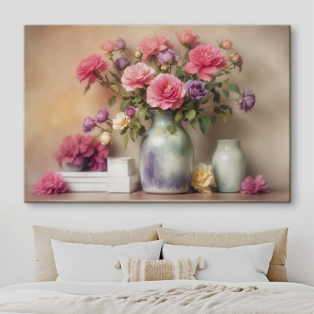 Vase with flowers on a shelf