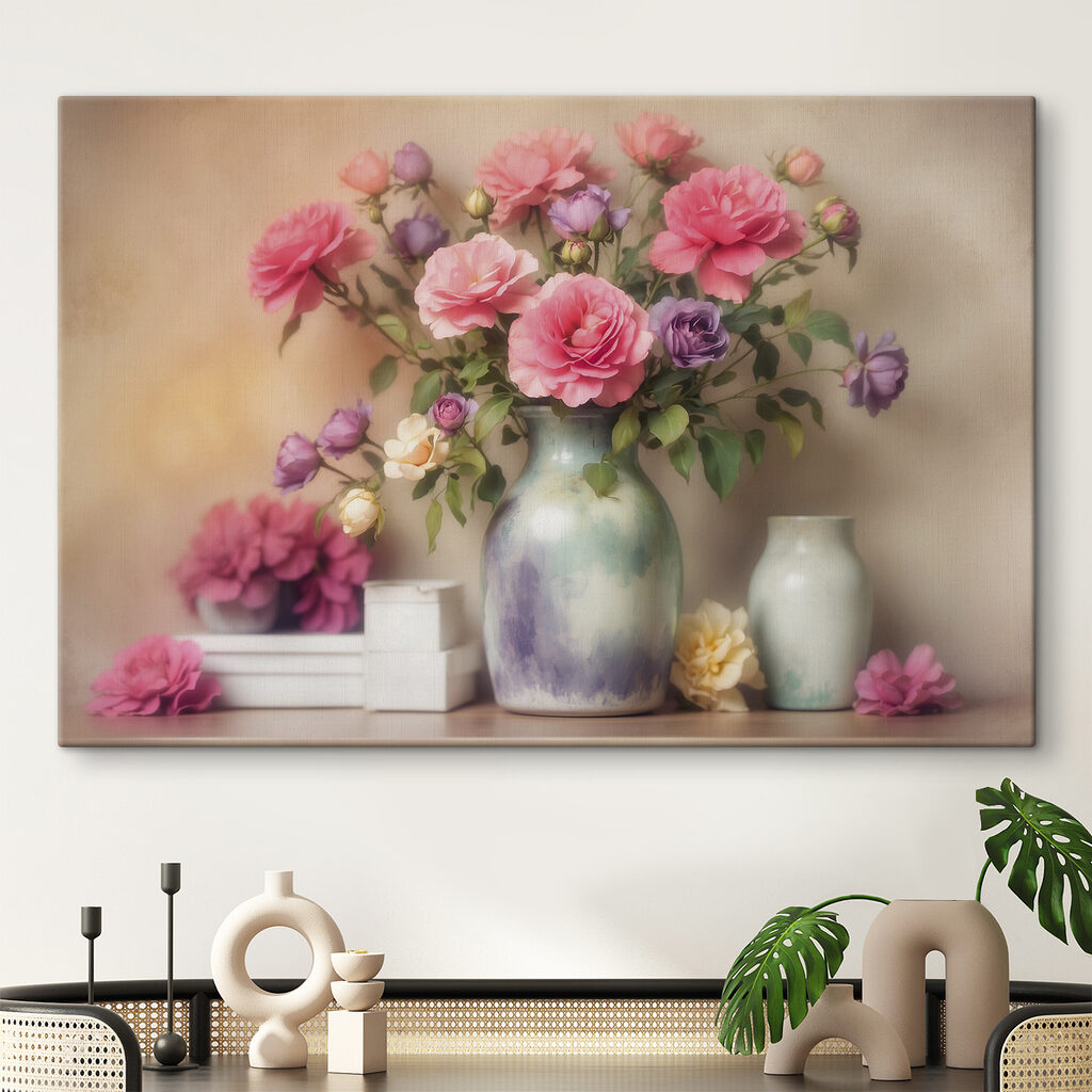 Vase with flowers on a shelf