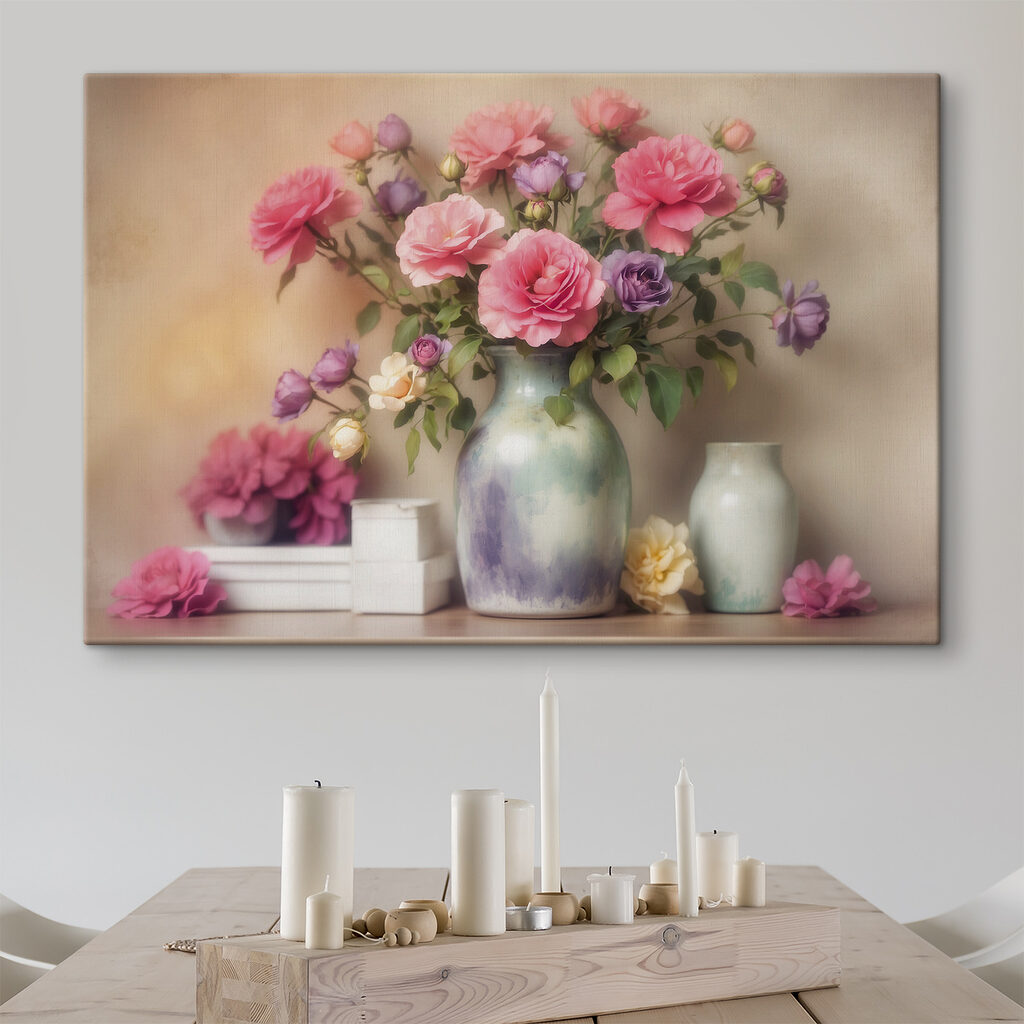 Vase with flowers on a shelf
