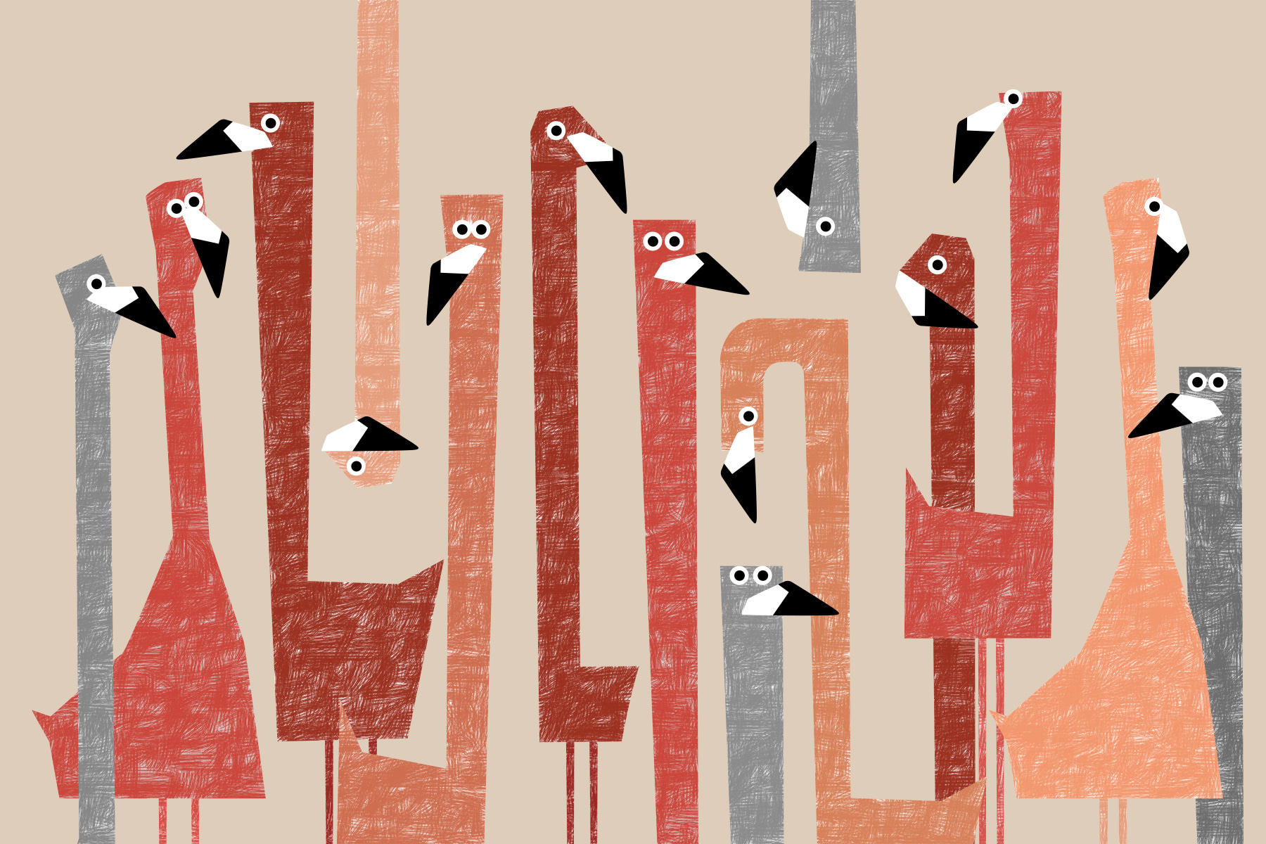 Group of birds with different colored shapes Group of birds with different colored shapes