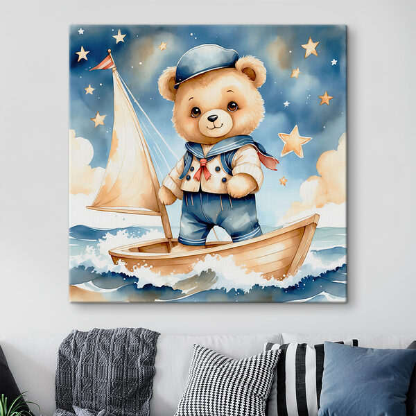 Teddy bear in a sailor outfit on a boat Teddy bear in a sailor outfit on a boat