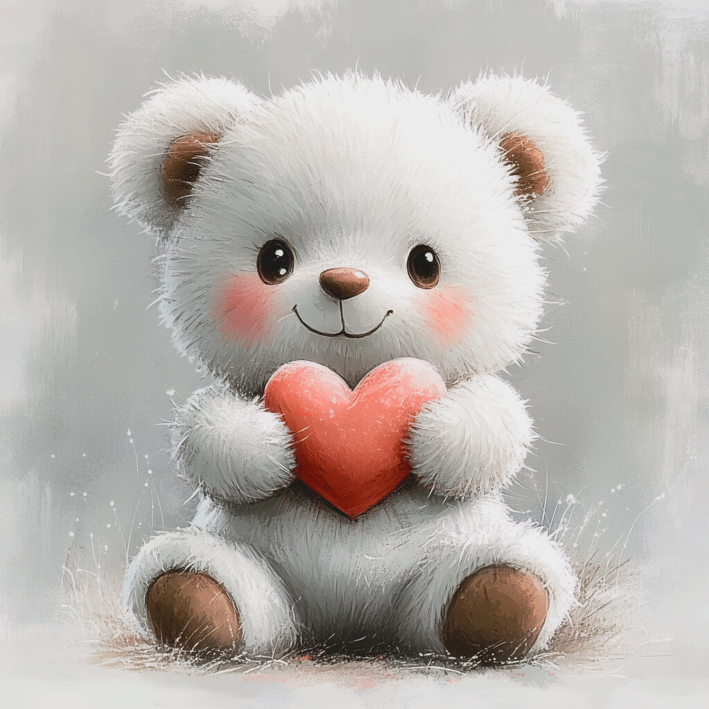 White teddy bear holding a heart