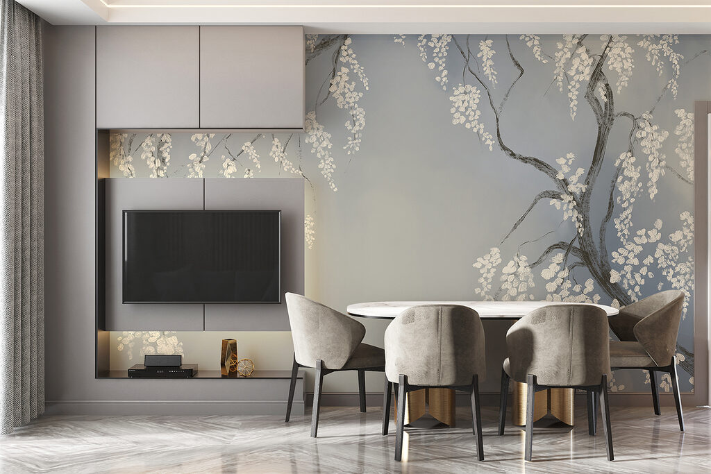 Tree branch with white flowers