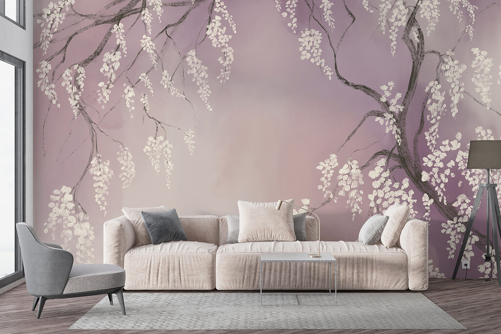 Tree branch with white flowers