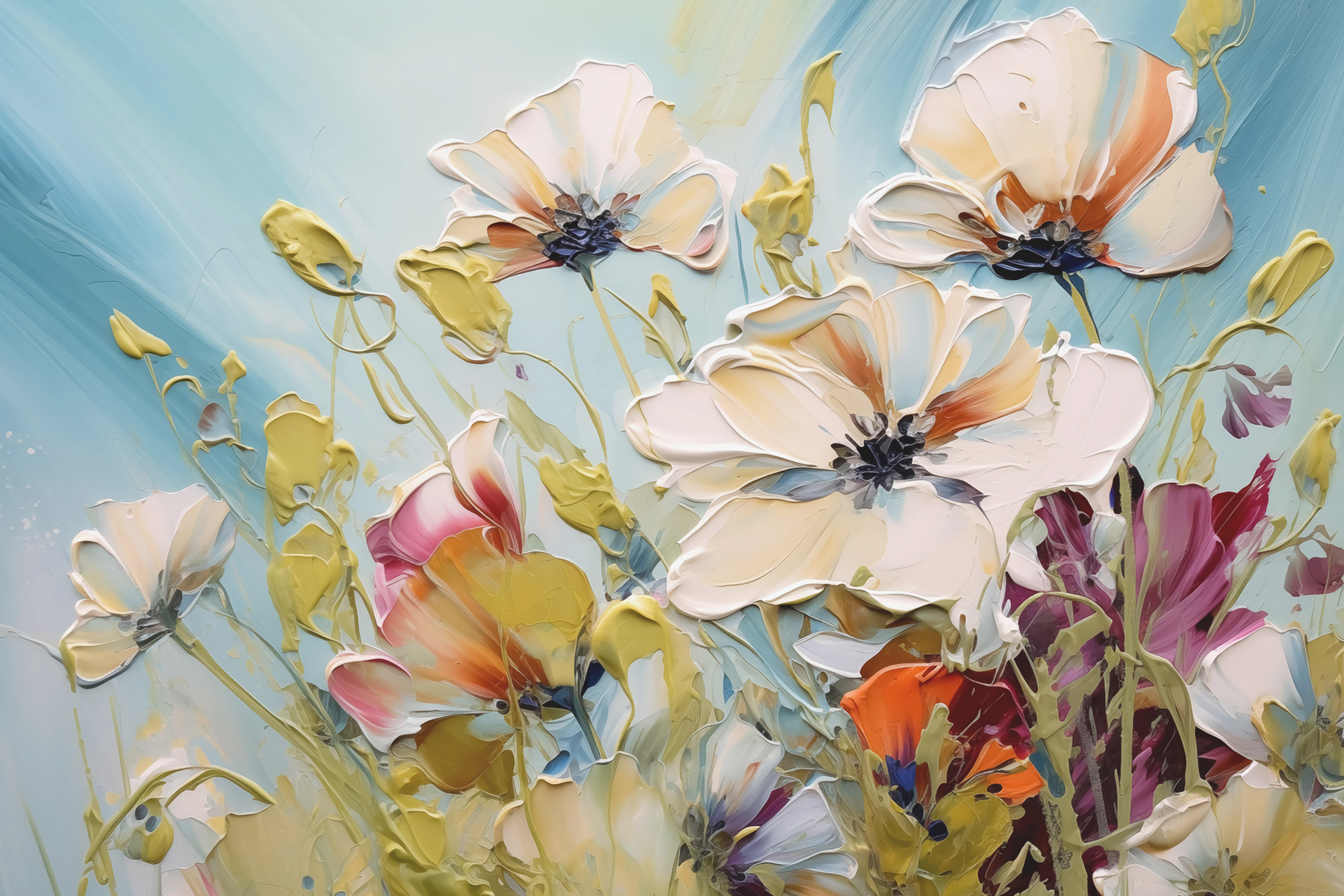 Painting of flowers on a blue background Painting of flowers on a blue background